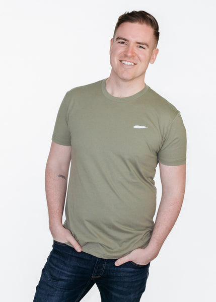 Men's T-Shirt: 100% Cotton Crew Neck Short Sleeve - Light Olive - Love The Island