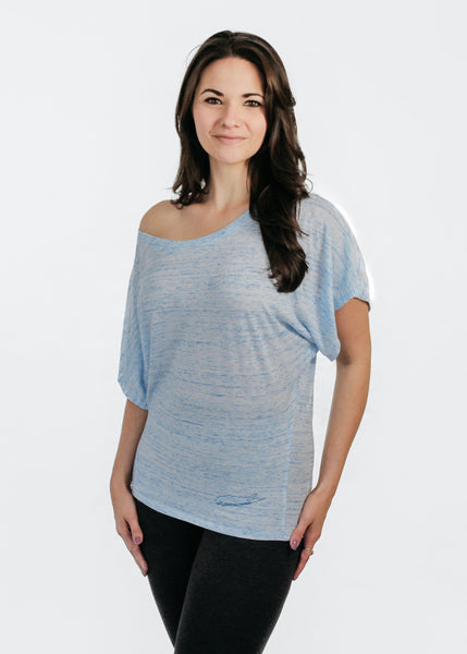 Ladies Shirt: Flowy Dolman Sleeve - Blue Marbel - Love The Island