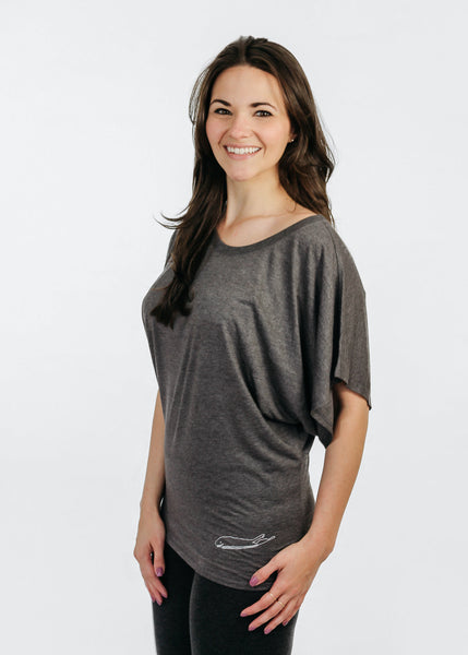 Ladies Shirt: Flowy Dolman Sleeve - Dark Grey - Love The Island