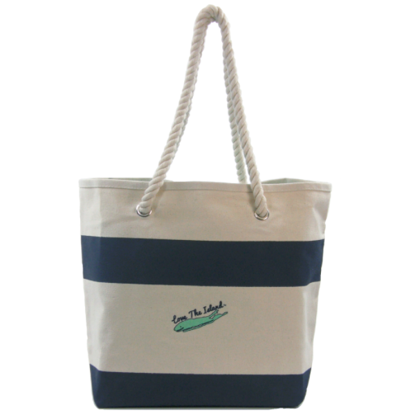 Rope-Handle Off-White Nylon Tote Bag with Zip-Top Closure - 18